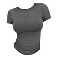 thumbnail image 4 of Baberdicy Women's Crop Top T-Shirt - Summer Thin Round Neck Short Sleeve Pullover, Fashion Tight Fit Belly Shirt for Girls (C | XL), 4 of 7