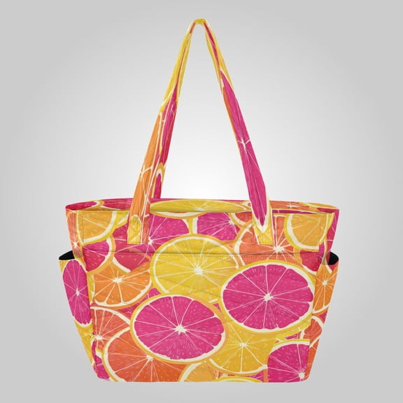 Quilted Tote Bag Large Capacity Multi-Compartment Handbag Lightweight Structured Shoulder Bag Versatile Casual Bag Oranges and Grapefruits