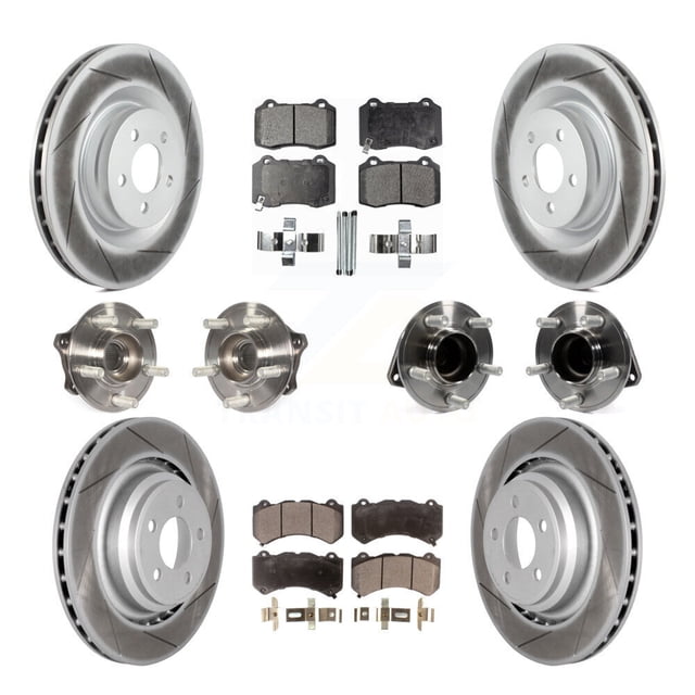 Transit Auto Front Rear Hub Bearings Assembly Coated Disc Brake Rotors and Semi-Metallic Pads Kit (10Pc) for Car Dodge Challenger Charger - Left Right Side (Driver Passenger) KBB-111732