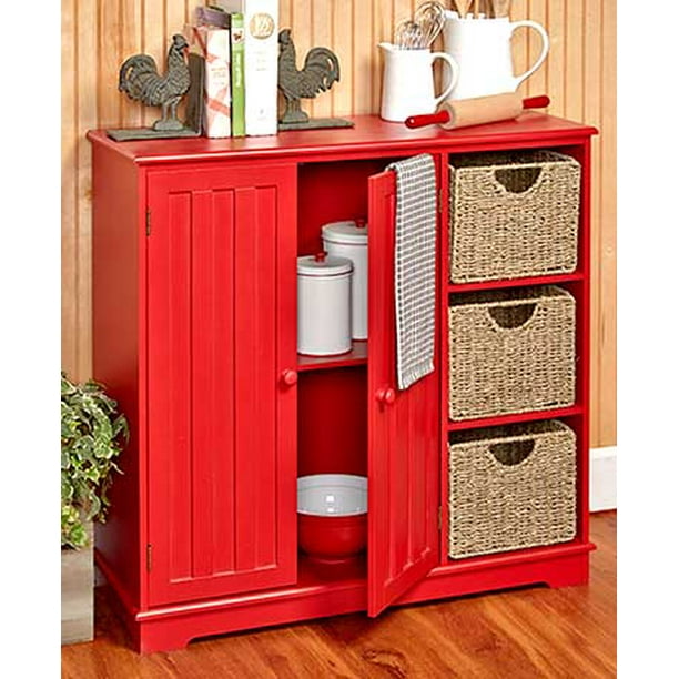 Wooden Multi Use Storage Unit Cabinet Organizer (Red) - Walmart.com ...