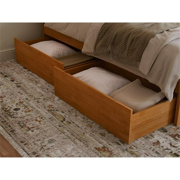 Pemberly Row Queen/King/Twin XL Urban Solid Wood Bed Drawers in Light Toffee
