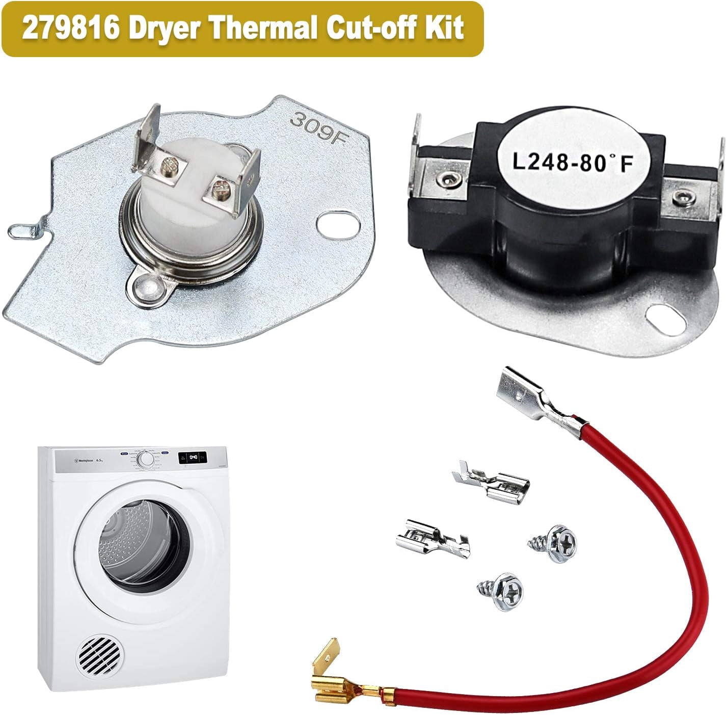 WP3387747 3387747 Dryer Heating Element Kit-Compatible With Whirlpool Cabrio Kenmore He2 Kenmore Elite He3 Maytag Dryers- GEW9250PW0 GEQ9800PW1 WD05X30818 GEQ9800PW2 GEQ9800PW1 MEDB835DW4