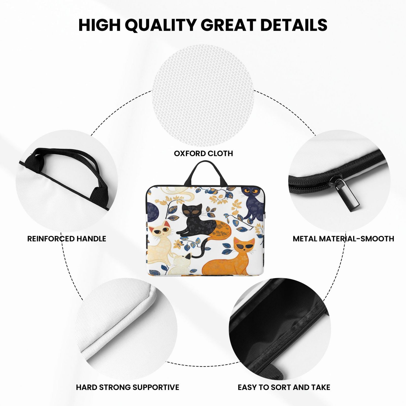 Laptop Sleeve Bag For Women Men 14inch Waterproof Durable Protective Computer Carrying Cover Handle Laptop Case Bag Abstract Cat