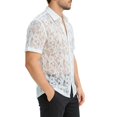 thumbnail image 6 of RUTAYY Men's Shirts Solid Color Button Down Short Sleeve Knitted Hollow Out Casual Turndown Collar Tops Comfortable Breathable Beach Holiday Blouse, 6 of 9