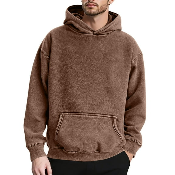 Men's Fashion Hoodies & Sweatshirts Warm Hoodies for Men Heavyweight Hooded Sweatshirt Washed Pullover Soft Warm Winter Hoodie With Front Pocket for Casual Wear