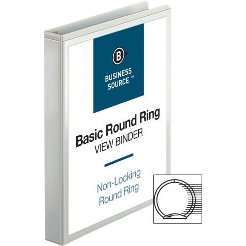 Business Source Round-ring View Binder 1' Binder Capacity - Letter - 8 1/2' x 11' Sheet Size - 225 Sheet Capacity - Round Ring Fastener(s) - 2 Internal Pocket(s) - Polypropylene - White - Wrinkle-free