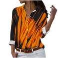 thumbnail image 1 of Camisas de Mujer Casual, Manga Larga Serie Naranja Impresa Botón de Solapa Hasta Blusa de Ajuste Regular Hecha de Poliéster para Todas las Estaciones, Botón de la Camisa de las Mujeres, 1 of 4