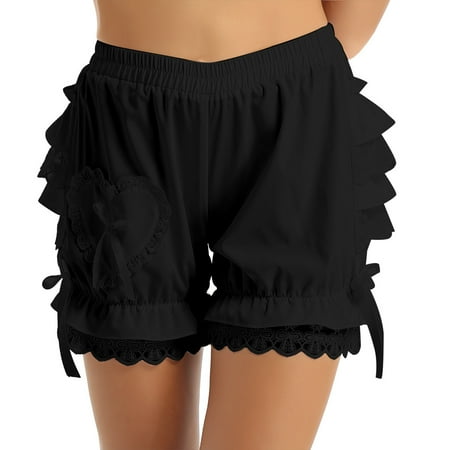 Miaeowve Women s Layered Lace Bloomers Pumpkin Shorts Tiered Ruffled Panties Pantaloons Pettipants Black 3XL