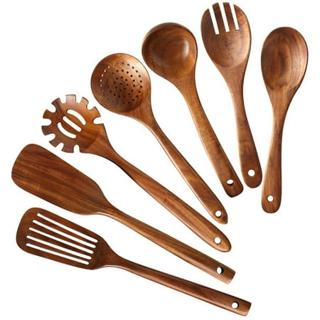 

Wooden Kitchen Utensils Set Wooden Spoons for Cooking Natural Teak Wood Kitchen Spatula Set for Including 7 Pack