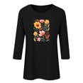 thumbnail image 6 of Runfenguu Y2K Top Womens Graphic Tees Ladies' Fashion Floral Printed Round Neck 3/4 Sleeve T-Shirt Shirt Sleeve Round Neck Top/Shirt, 6 of 6