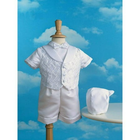 Sam Satin Boxer Short with Hat and Embroidered Vest Christening Outfit