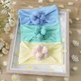 thumbnail image 4 of 3x Baby Girls Headbands Hair Bows Stretchy Nylon Hairbands for Newborn Infant Flower Hair Band Flower Wraps rose purple beige, 4 of 4