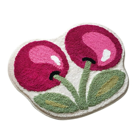 NonSlip Washable Cute CherryPrint Bath Mat, WaterAbsorbent, 50X60CM