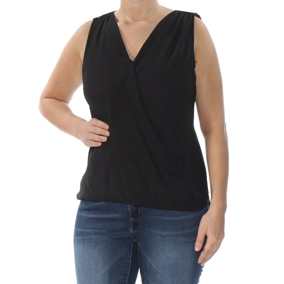 INC $64 Womens New 1367 Black Pleated V Neck Sleeveless Top L B B