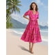 thumbnail image 4 of Vestido midi YESNO de verano con estampado floral con cuello en V y manga abullonada para mujer, 4 of 5