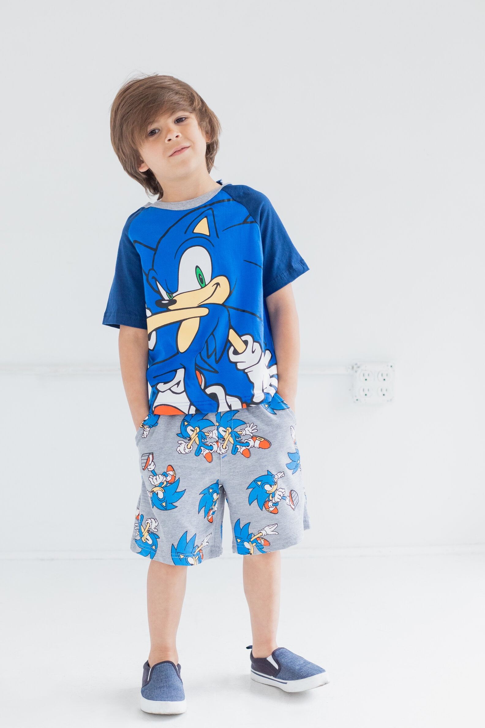 SEGA Sonic The Hedgehog Little Boys T-Shirt and French Terry Shorts Outfit Set Toddler to Big Kid