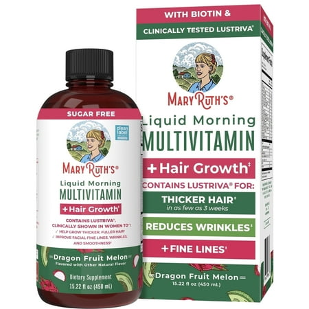 MaryRuth s Liquid Multivitamin Supplement + Hair Growth with Lustriva for Thicker Hair & Skin Care   Ages 18+  15.22 Fl Oz