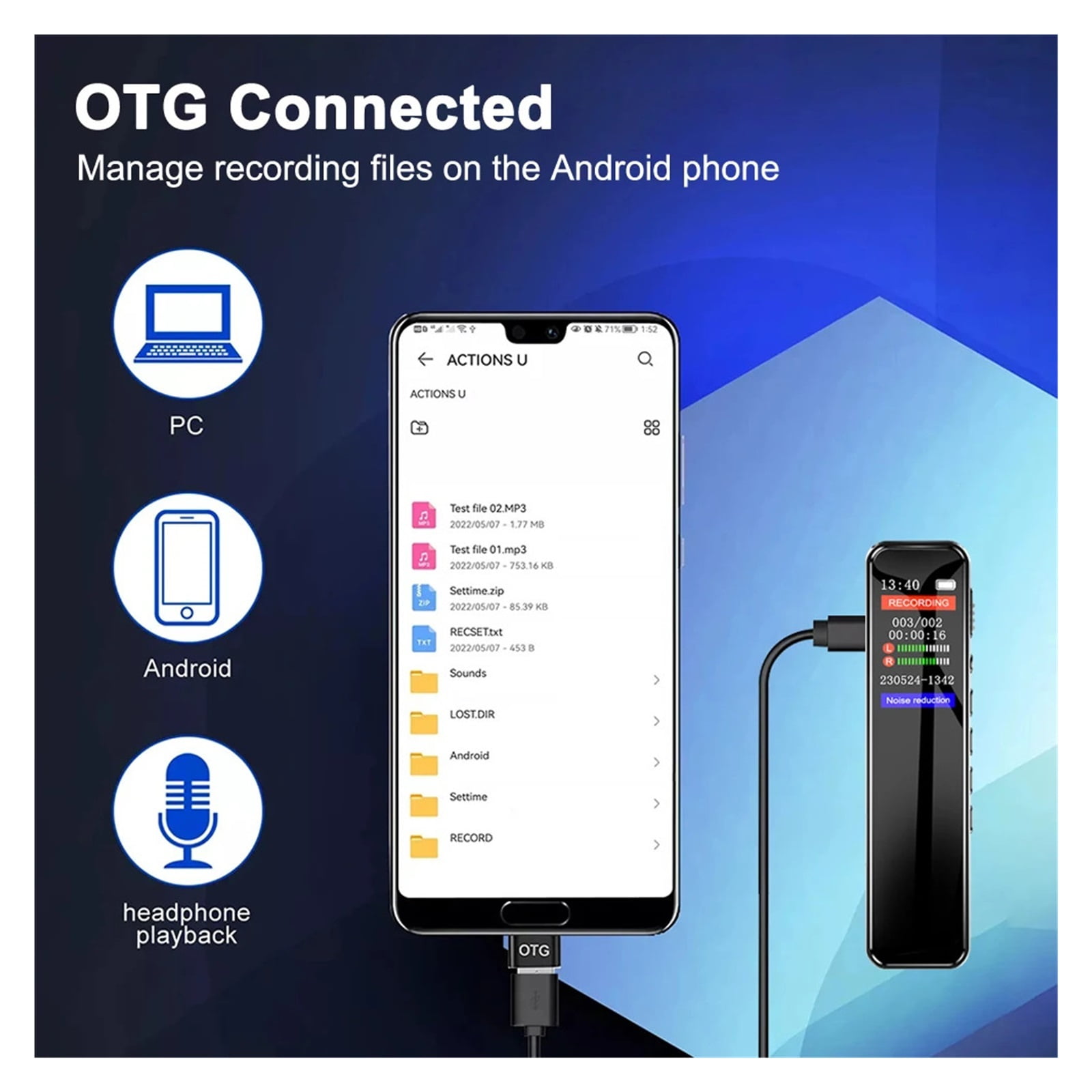 Digital Voice Recorder Professional Dictaphone Voice Activated Noise Reduction Long Time
