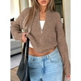 thumbnail image 5 of Women'S Zip Up Sweaters Drop Shoulder Long Sleeve Crew Neck Cardigan Casual Solid Loose Fit Knit Jacket Coffee Color M, 5 of 8