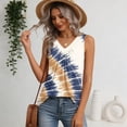 thumbnail image 4 of Women's Tank Tops V Neck Sleeveless Cute Floral Branch Print Pleated Front Casual Loose Summer Tops Light Blue 2XL, 4 of 4