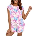 thumbnail image 2 of BLTIBY 2 Piece Sets for Women Summer Casual Cap Sleeve Lounge Matching Shorts Sets Printed Travel Vacation Outfits Pink S, 2 of 5