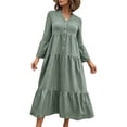 thumbnail image 2 of CIENVNSTG Summer Dresses for Women 2026 Vacation Long Sleeve Maxi Dress V Neck Button Down Flowy Tiered Ruffle Shirt Dress Summer Casual Long Dresses Green L, 2 of 6