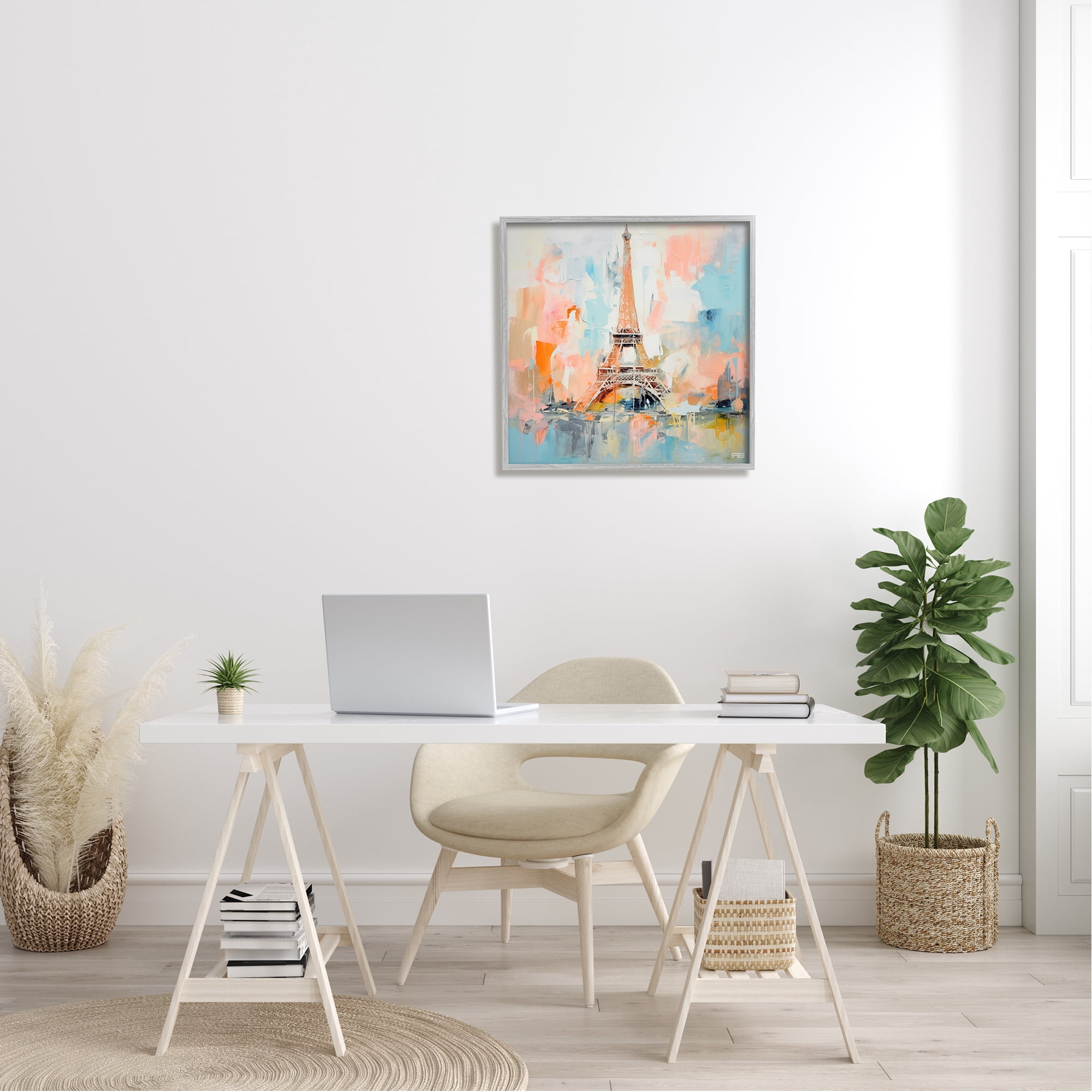 Stupell Industries Abstract Pink Eiffel Tower Abstract Painting Gray Framed Art Print Wall Art, 24 x 24