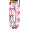 thumbnail image 2 of Hearthz Women's Pajamas Pants Drawstring Wide Leg Valentine's Day Bowknot Womens Lounge Pants Baggy Soft Comfy Lightweight Sleep Pants for Women Soft, 2 of 7