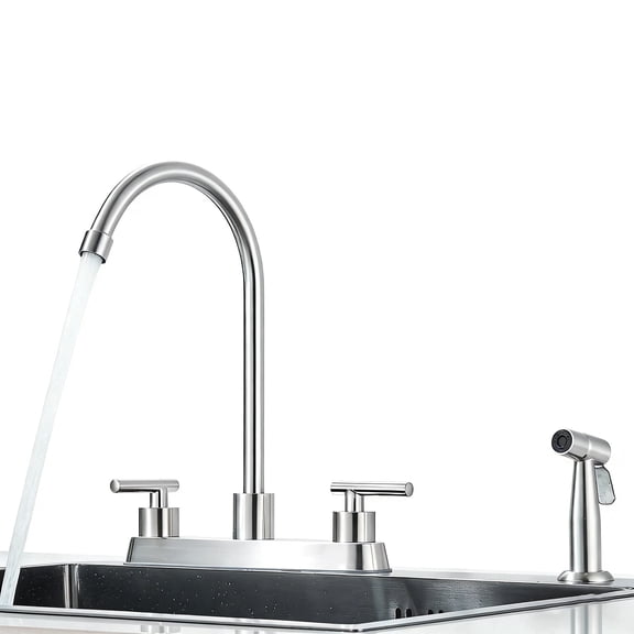 Zovajonia 8" Centerset Two Handle Kitchen Faucets with Side Sprayer, Brushed Nickel High Arc 360°Rotating Spout Kitchen Sink Faucet with Supply Lines