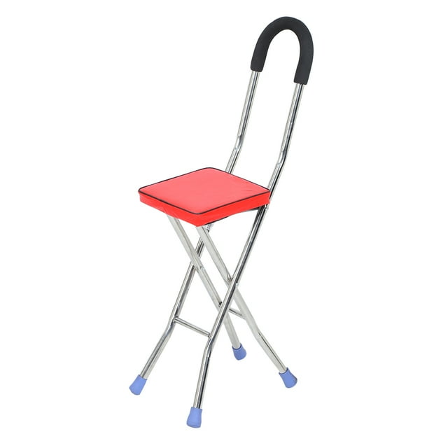Tabouret Béquille Pliant en Acier Inoxydable Canne de Marche à Quatre Pieds Bâton de Marche Chaise