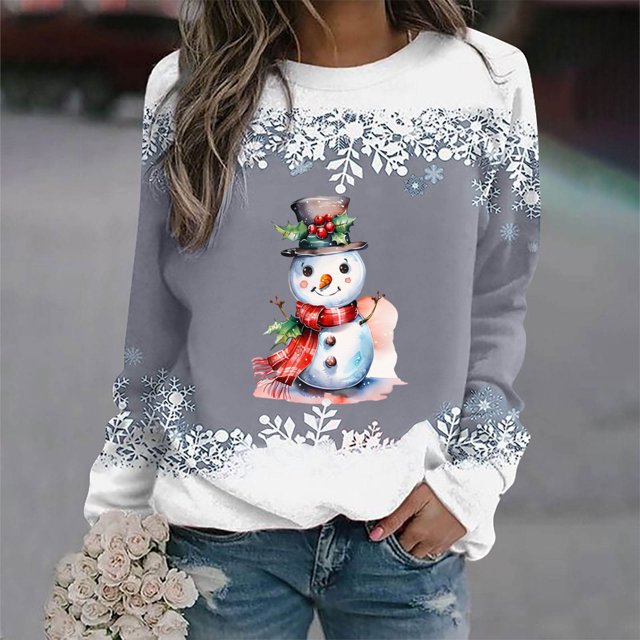 WITORNTS Haut de Noël pour Femmes, Mode de Noël pour Femmes Décontractée à Imprimé, Col Rond, Coupe Ample, Manches Longues, Hauts, Blouse, Chandails