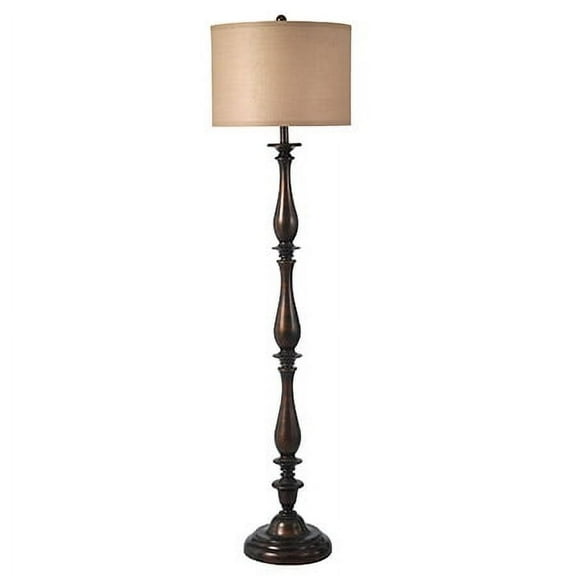 Charlton Floor Lamp - Bronze Finish - Taupe Hardback Silk Shade