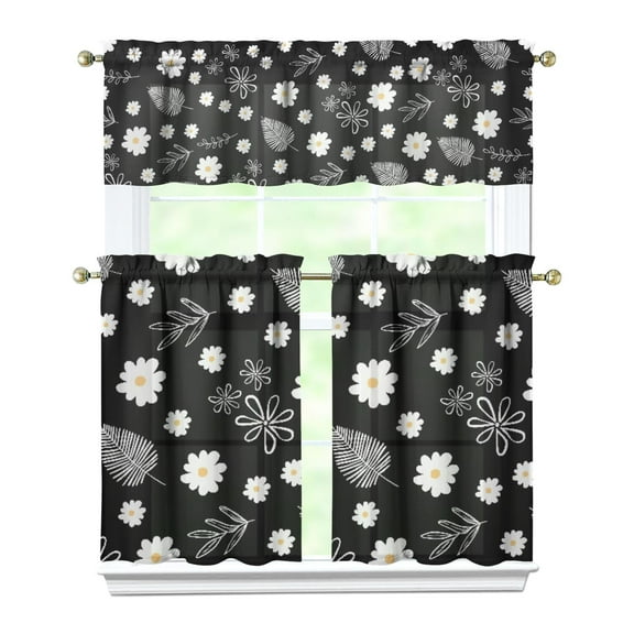 Kitchen Curtains 36 Inch Short - 3 Panel Set, Vintage Floral Butterfly Bee Botanical Print, Rod Pocket Window Curtain for Farmhouse, Modern Rustic, Spring Summer Decor, Easy Wash