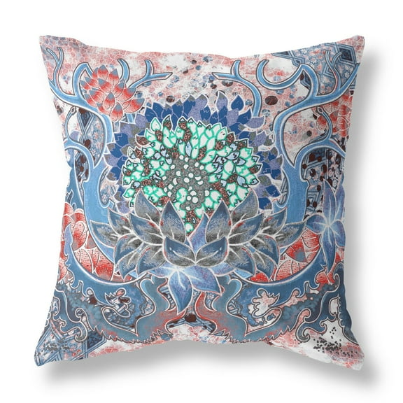 HomeRoots 411954 20 in. Flower Bloom Suede Throw Pillow, Sky Blue & Pink