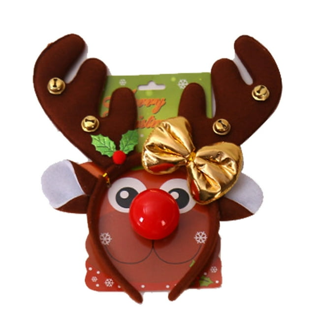 Bewildely Cinta para el pelo de Navidad con cuernos, decoración de esponja, diadema ajustable, accesorios de estilismo, aro, accesorios de Kits de decoración para fiestas Café oscuro