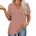 thumbnail image 6 of bnaln Summer Tops for Women Sale Clearance Women's Casual Short Sleeve T-Shirts Solid Color V Neck Cute Tunic Tops Loose Fit Pullover Dressy Work Blouses Basic Tees Y2K Going Out Top, 6 of 9