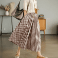 thumbnail image 4 of SOMER Women's Capri Plaid Pants Elastic Waist  Gingham Wide Leg Palazzo Pants,Coffee, 4 of 6