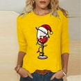 thumbnail image 2 of Pisexur T-Shirts de Noël pour Femmes Décontractés pour les Fêtes, Blouses Imprimées Verre de Vin Rouge, Col Rond, Manches 3/4, Chandails Mode d'Automne, 2 of 4
