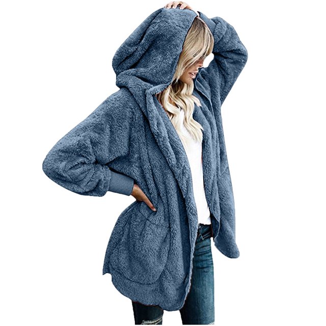 JUNWELL Women‘s Oversized Open Front Hooded Draped Pockets Cardigan Coat