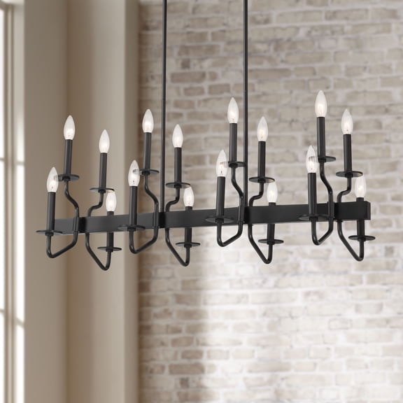 Franklin Iron Works Gloss Black Linear Pendant Chandelier 36 1/4" Wide Modern 16-Light Fixture for Kitchen Island Dining Room Home