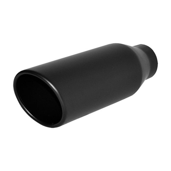 Flat Black Exhaust Tip Long 2.5" Inlet 4" Outlet 12" L Rolled Angle Cut