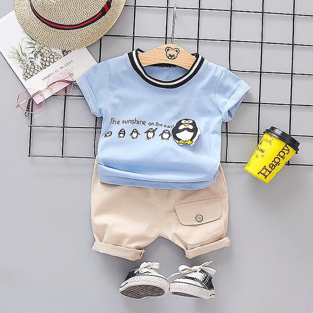 Conjunto de ropa de dibujos animados para bebés, niños y niñas, traje bonito de algodón de verano para niños de 1, 2 y 3 años, conjuntos de ropa para niños, camiseta y pantalones cortos CBlack9M