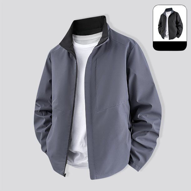 Blusa y camisa de manga larga con cuello alto para hombre, color liso, manga larga, cuello alto, chaqueta informal de doble cara con bolsillo, chaqueta de poliéster para hombre