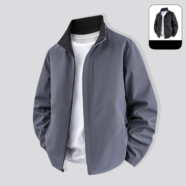 Blusa y camisa de manga larga con cuello alto para hombre, color liso, manga larga, cuello alto, chaqueta informal de doble cara con bolsillo, chaqueta de poliéster para hombre