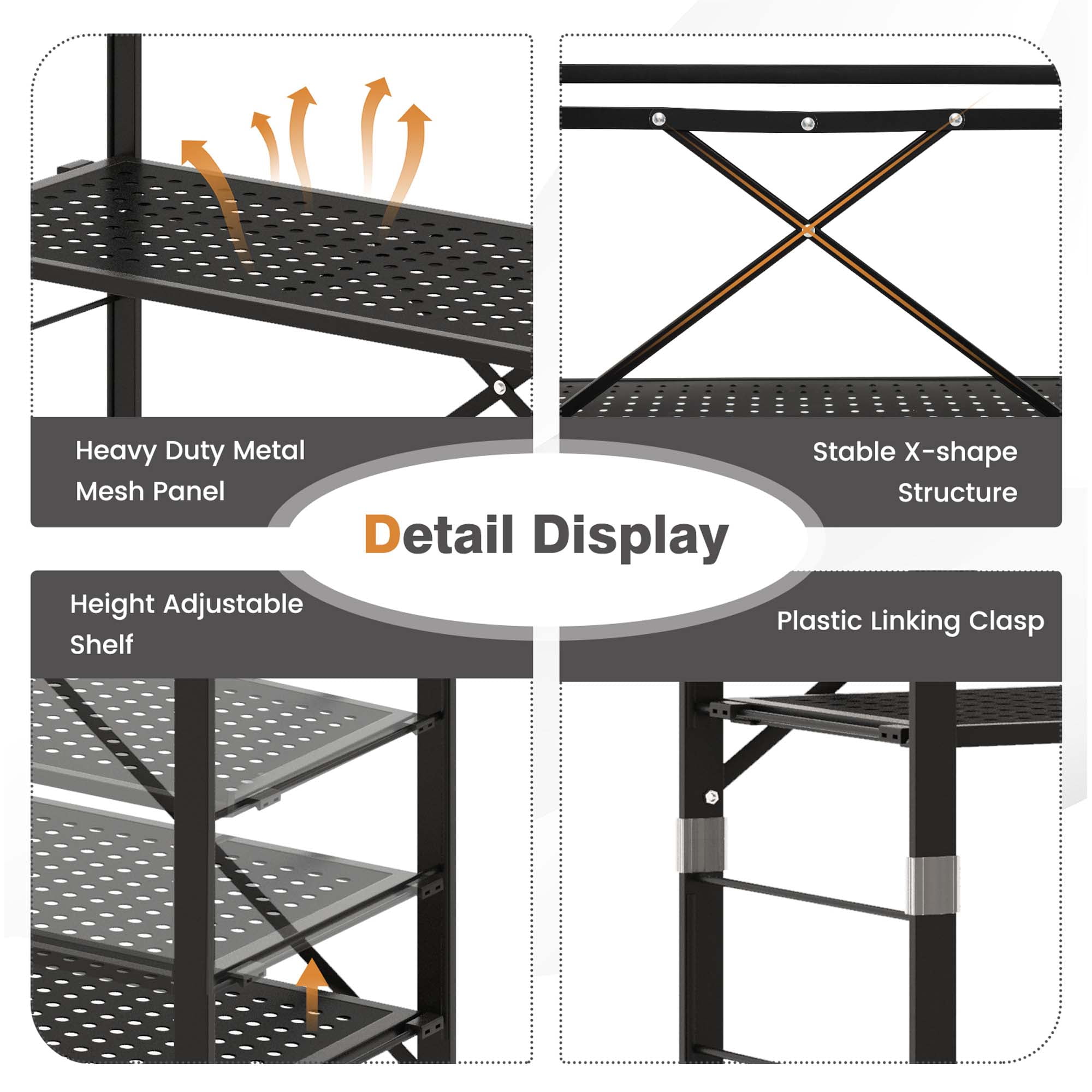 Costway 2 PCS Foldable Storage Shelves Adjustable Collapsible Organizer Rack with Wheels