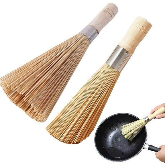 QHUDLV Bamboo Wok Brush, Traditional Natural Bamboo Wok Brushes, Pan Brush B Brush, Cleaning Cleaning Wooden Handle