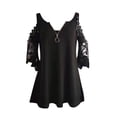 thumbnail image 4 of LoyisViDion Women'S Tops Long Sleeve Cold Shoulder Tops Neck Zipper Soild Hollow Out T-Shirt Casual Blouses Shirts Black 6(M), 4 of 5
