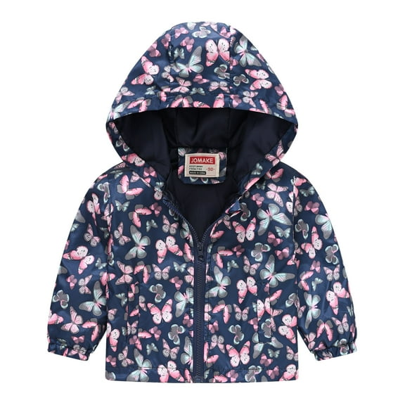 Mercatoo Toddler Boys Girls 𝐅loral Print Zip Jacket Hooded Trench Lightweight Kids Rain Coats Windbreaker Casual Outerwear
