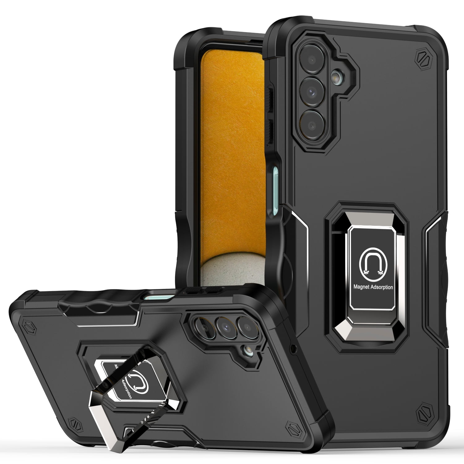 Rosebono Samsung Galaxy A14 Kickstand Metal Armor Cover Case, Black