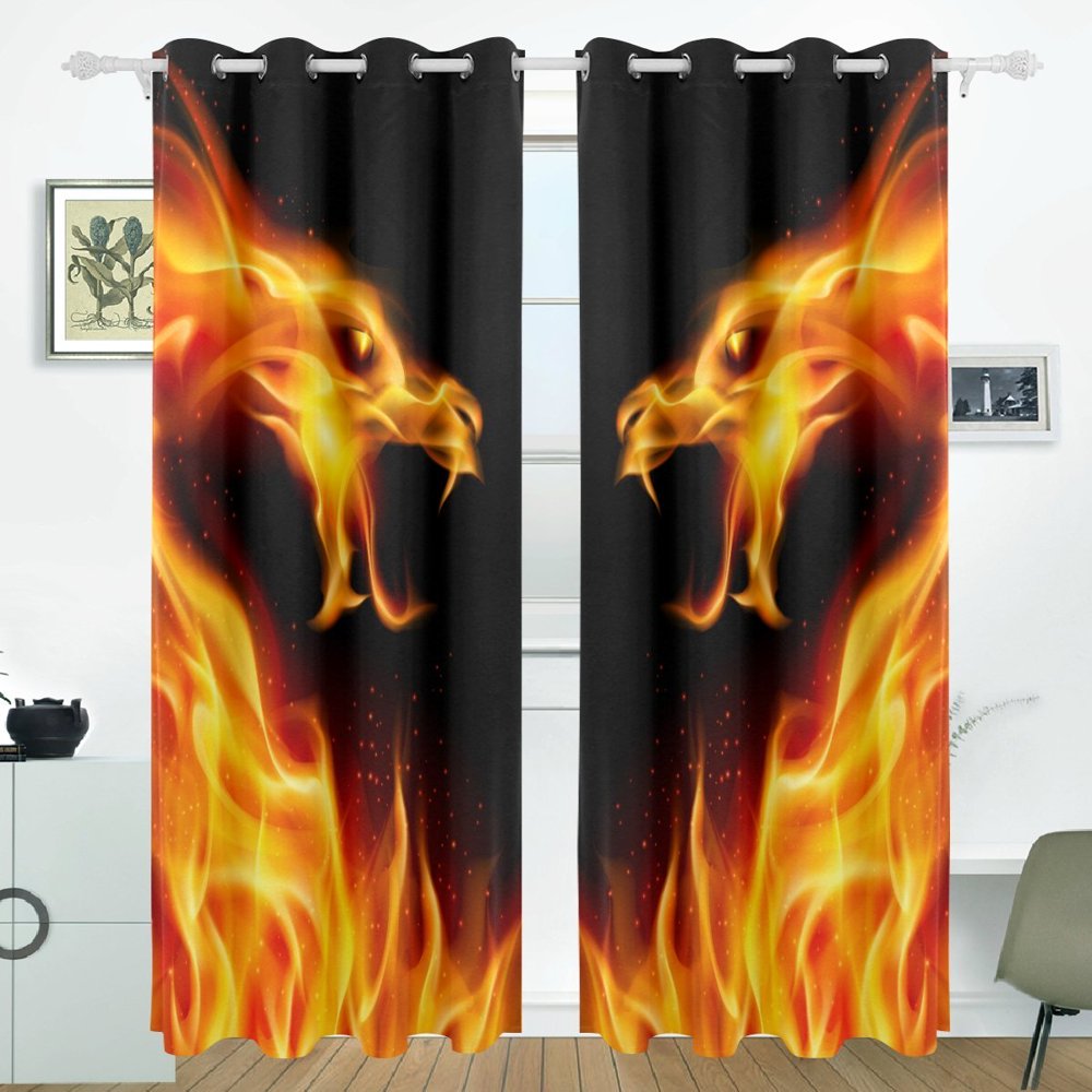 POPCreation Fire Dragon Window Curtain Blackout Curtains Darkening